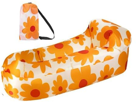 Hiseng Aufblasbares Sofa, Druck Tragbares Luftsofa Luftsack Wasserdichtes Air Lounger Aufblasbare Luft Sofa Couch für Outdoor Strand Camping Reisen Park Musikfestivals (Orange,220x70cm)