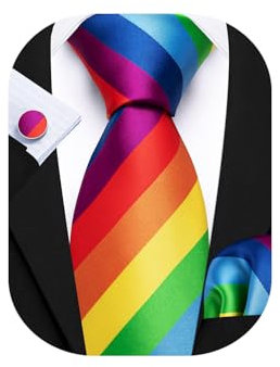 Barry.Wang Paisley Herren-Krawatten-Set, Seide, Einstecktuch, Manschettenknöpfe, formelle Hochzeit, Party, Business, regenbogenfarben, Einheitsgröße