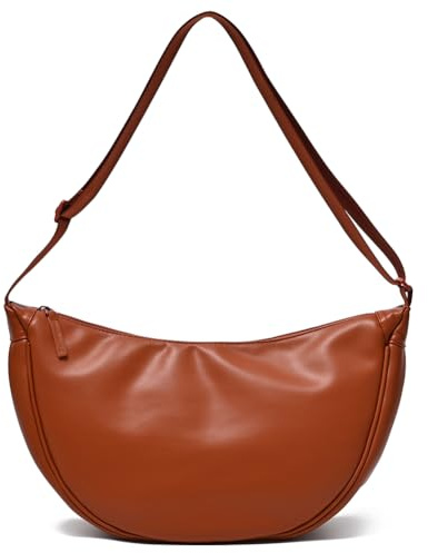 HiTotes Mezzaluna Borsa a Tracolla in Pelle, Hobo Bag Grande, Mezza Luna Bag Dumpling Bag, Giallo, 42cm
