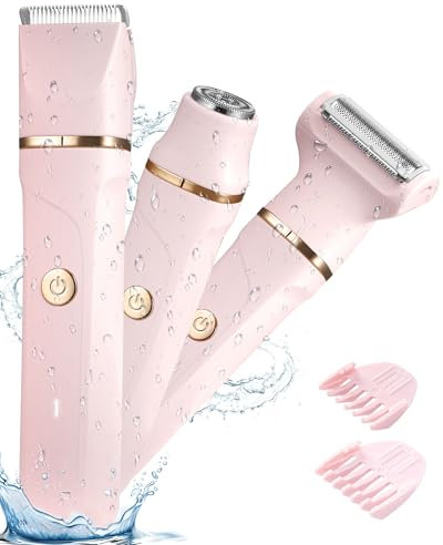 Rasierer Damen,3-In-1 Intimrasierer für Frauen,Gesichtshaarentferner für Frauen,Damenrasierer Elektrisch für Beine, Arme, Achseln und Bikinizone,Wiederaufladbarer Ipx7 Wasserdicht Trimmer Damen, Rosa