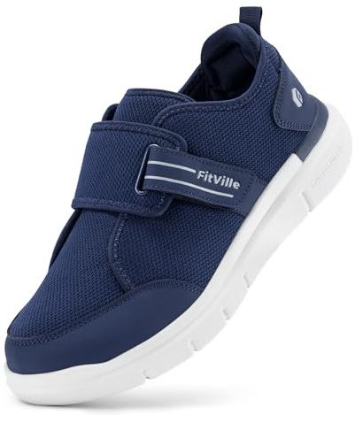 FitVille Scarpe con Strappo Uomo Extra Large per Diabetici Sneakers da Riabilitative Traspiranti Pantofole per Camminare Anziani Blu 46 EU X-Larga