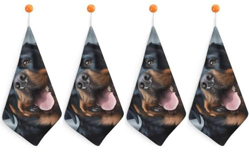 VFMNT Handtuch-Set, 4-teilig, Rottweiler-Hunde-Zungenkopf-Waschlappen mit Aufhängeschlaufe, weiche Gesichtstücher, saugfähig, schnell trocknend, Küchentuch, Geschirrtuch für Badezimmer, Küche, 30 x 30