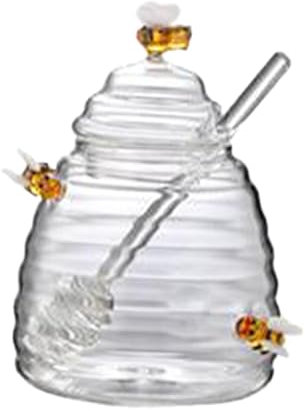 SiaBiced Transparenter Honigtopf mit Löffel, ideal für die Küche, Schwarze Linie 500ml