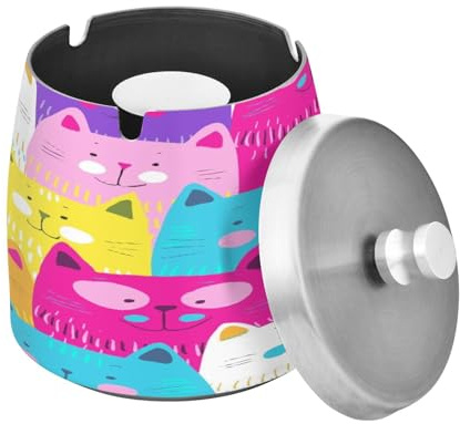 Ewusp Cendrier en forme de chat mignon pour intérieur et extérieur - Résistant au vent - En acier inoxydable - Anti-odeurs - Avec couvercle - Cendrier à cigarettes pour la maison, le bar, le bureau