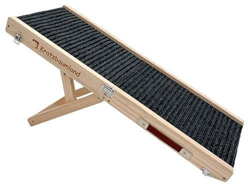 Kratzbaumland Hunde- und Katzenrampe faltbar und höhenverstellbar für Hunde und Katzen, aus Holz, Hunderampe Katzenrampe (Dunkelgrau)