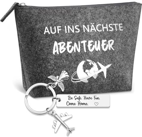 Patelai Reise Geschenk Glücksbringer Reise Filz Kosmetiktasche Schutzengel Schlüsselanhänger mit Gravur für Reisende Kulturtasche Klein Geschenke für Reisende Auslandsjahr Abschiedsgeschenk