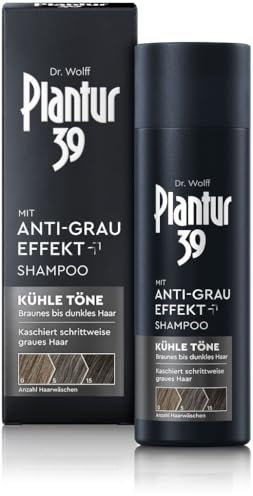 Plantur 39 Anti-Grau Effekt Shampoo, 1 x 200 ml - Für kühle Töne und braunes bis dunkles Haar - Kaschiert schrittweise graue Haare ohne Färben - Coffein-Shampoo für Frauen für kräftiges Haar