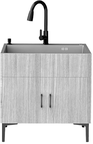 MTSYXYM Évier de Cuisine avec Meuble Bas,Facile à Nettoyer, avec Robinet,pour Garage,buanderie.(68 * 45 * 78cm)