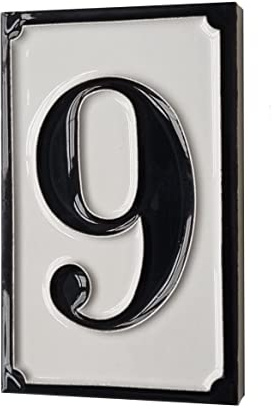 Carreaux numérotés en céramique peinte à la main de style italien noir et blanc 11 x 7 cm (numéro 9)