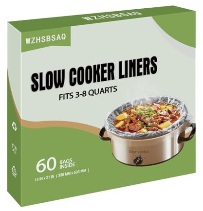 WZHSBSAQ Slow Cooker Liners, 60 Cooking Bags, Large Disposable Pot Liner Plastic Bags for 3QT to 8QT Slow Cookers, 13 in. x 21 in.
