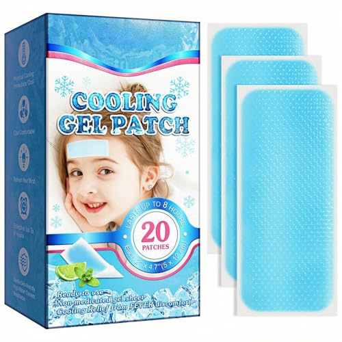 20 Sheets Cooling Gel Patch, Forehead Fever Cool Pads, Instant Cooling Comfort Forehead Patches for Kids & Adults, Cooling-Forehead Strips Help Relieve Headaches, Migraine & Sunstroke