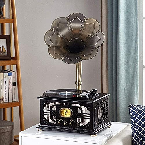 ZJFHEYUO Grammophon, Retroge Phonograph Plattenspieler Multifunktions Altes Radio Stereo Subwoofer Ornamen