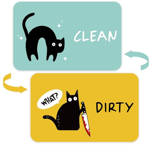 Funny Cat Cartoon Dishwasher Magnet Signs, Clean Dirty Indicator, Double Sided Reversible Strong Fridge Magnet for Kitchen, Cat Lovers Dishwasher Accessories, Green