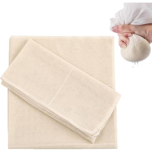 Hao Zhu Cheese Cloths for Straining, 4 Pack 50x50cm Muslin Cloths | cheese cloths for straining unbleached cotton reusable, 4 pack 50x50cm, perfect for nut milk, no pulp, natural colour.