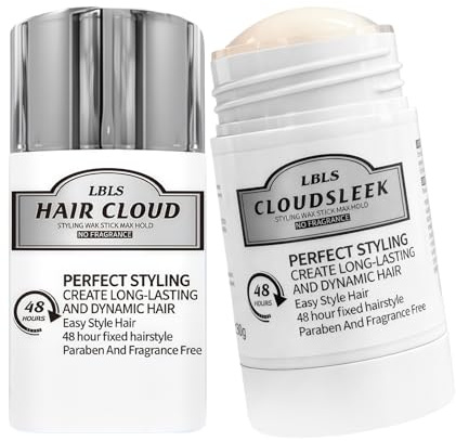 Flintronic 2 stycken hårvaxpinnar, vaxstav för hår hårvax, pomade för män kvinnor med bivax, ger håret snyggt och snyggt utseende för ett snyggt utseende och ponnytails, vit