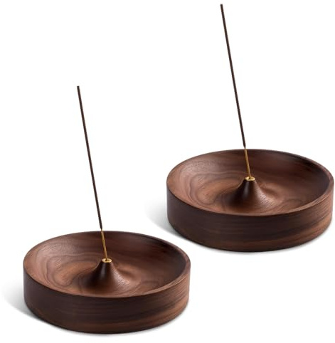 2 PCS Incense Holders, Round Wooden Incense Stick Holders, Vintage Aroma Diffuser Bowl for Meditation Relaxation Home Office Club Decor