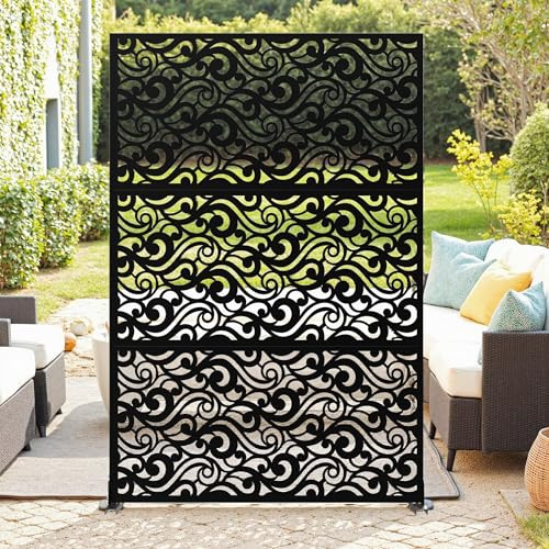 72 H x 44 w Heavy-Duty Metal Outdoor Privacy Screen, Freestanding Rust-Resistant & Weatherproof Fence Panel Decorative Trellis Room Divider Screen for Patio, Deck, Balcony, Yard and Garden