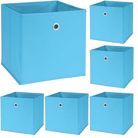 Murago 6er Set Faltbox ca. 30x30x30 cm - Blau - Würfel Aufbewahrungsbox faltbar Aufbewahrungskörbe Einschub Korb Boxen Stoff für Kleidung Spielzeug Kinderzimmer Blau Baby Jungen Klappbox