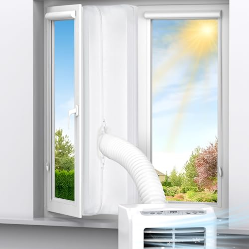 Bindokun Air Conditioner Window Seal, 400cm Portable Universal Aircon Window Seal Kit, Air Conditioning Window Seal Kit for Mobile AC Unit and Tumble Dryer, No Drilling with Zip