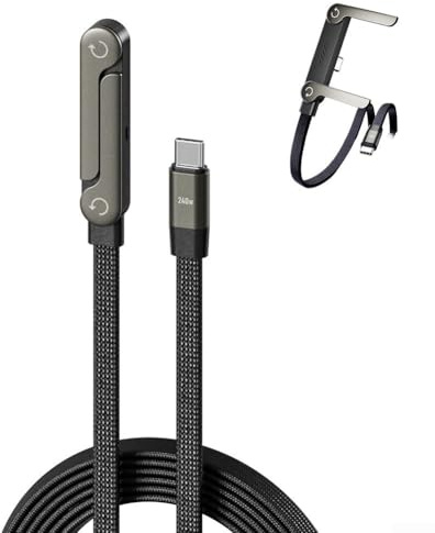Puupaa Cavo di ricarica rapida da 240 W, cavo di tipo C da 1,5 m con supporto laterale per telefono, compatibile con più smartphone e tablet, uso a mani libere nero (240 W C-C)