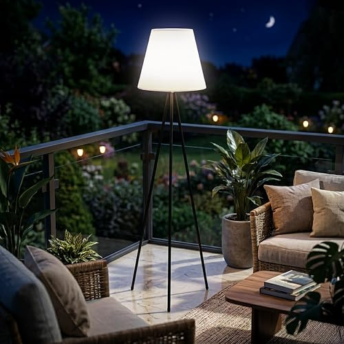 Spetebo Solar Standleuchte auf 3 Beinen auch per USB aufladbar - 150 cm - Stehlampe für Außen und Innen 32 LED kalt weiß - Solarleuchte Gartenlampe Dekolampe Garten Deko Lampe Akku Leuchte kabellos