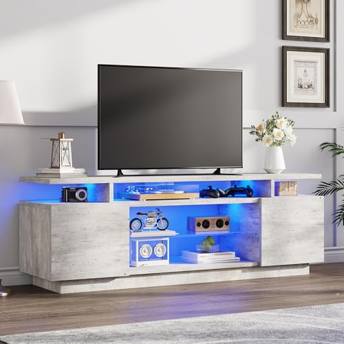LUXOAK TV-Schrank mit LED, Hochglanz, für 75 Zoll TV, 2 Türen, Grau | RGB LED mit App-Steuerung, Verstellbare Glasablage, 160 cm Breite, Robuste Konstruktion, Vielseitiger Stauraum