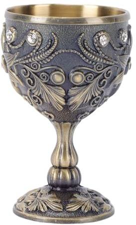 Naroote Juego de 2 Copas en Relieve Vintage, Copas de Vino Esmaltadas con Diamantes de Imitación, Cálices de Metal Decorativos Adornados, Tazas para Beber de Estilo Antiguo