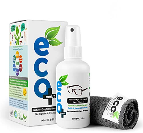 Ecomoist Natural Lens Cleaner 100ml – Alcohol-Free Spray with Microfibre Cloth – Streak-Free, Anti-Static Cleaning for Glasses, Camera Lenses, Binoculars, and Screens