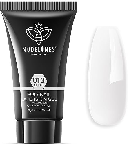 Modelones Polygel kit Ongle Gel UV Complet 50g Faux Ongles Extension Blanc Transparent Construction Vernis Semi Permanent Quick Building Extender Gel Kit pour Manucure Nail Art Debutant