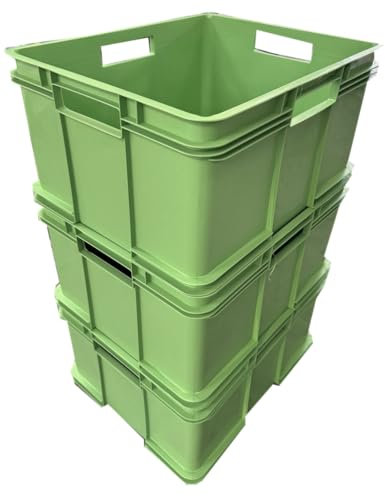 3 x 54 Litre Extra Large XL Unibox Industrial Stacking Plastic Storage Boxes Containers Crates (Green)