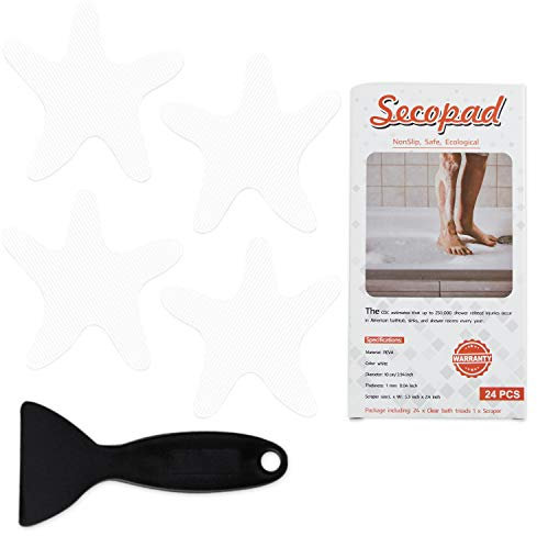 Secopad Adesivi Antiscivolo per Doccia, 24 Pezzi, Adesivi di Sicurezza per Vasca da Bagno, con Raschietto di Alta qualità, per Vasca da Bagno, Doccia, Scale, Scale e Barche (Bianco)