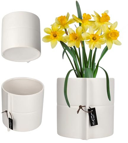 KADAX Übertopf aus Keramik, 2 Farben, Blumenübertopf, Keramikübertopf, Blumentopf, Blumenkübel, Pflanzkübel für Drachenbäume, Veilchen, Stiefmütterchen (weiß, ⌀ 17 cm)