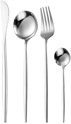 Cubertería De Plata Juego De 24 Cubiertos Color Plata Acero Inoxidable Para 6 Personas