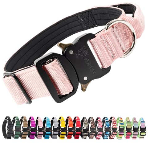 TSPRO Premium Collier pour Chien, Réglable Collier Tactique Chien avec Poignée et Une Solide Boucle Métallique à Libération Rapide, pour Chiens de Taille Moyenne à Grande (Rose M)