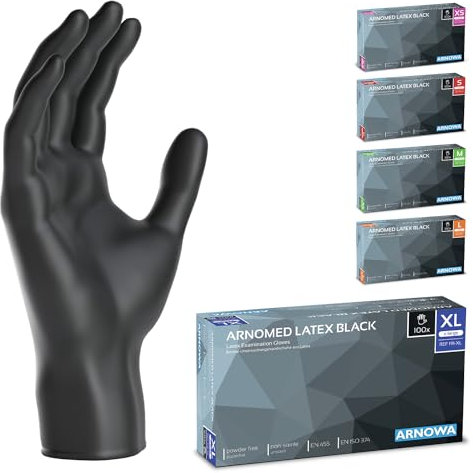 ARNOMED 100x Guanti lattice monouso XL Nero, Guanti monouso senza polvere, Guanti usa e getta resistente, Per meccanico, pulizia casa, alimenti e tattoo XS, S, M, L, XL