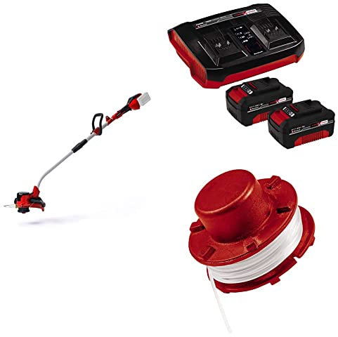 Einhell Akku-Rasentrimmer GE-CT 36/30 Li E Power X-Change (2x18 V, 9.000 U/min., elektr. Drehzahlregulierung, Fadenspule mit Tippautomatik, Flowerguard, inkl. 2x 4,0 Ah Akku, Twincharger und Ersatzfad