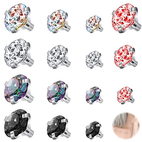 ZS Dermal-Piercing-Schmuck aus Edelstahl, 16 G, 2,5/3/4 mm, Diamant-CZ, Dermal-Anker-Top, Hautpiercing, Schmuck für Männer und Frauen, 15 Stück