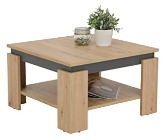 Hela Tische, Tim - Mesa de Centro Cuadrada, Material Compuesto de Madera, Revestimiento de Melamina, Estructura Bajo el Tablero en Color en Contraste, Efecto Roble Artesano/Antracita, 68 X 68 X 41 cm