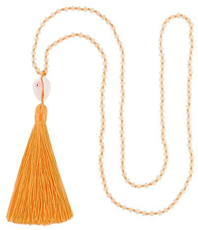 KELITCH Quaste Anhänger Halsketten Handgemachte Knot Bead Lange Kette für Damen Mode Schmuck Mit Lange Pullover Elegantes Schmuckstüc