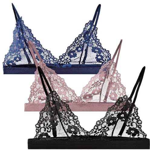 Reggiseno da donna 3 pezzi in pizzo Hollow Out sexy senza ferretto triangolo coppa push up balconette