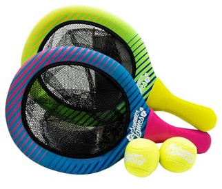 SUMMER GAMES Neopren Ball-Kescher-Set - Tauchspielzeug & Wasserball Set | Poolspielzeug fuer Kinder, sinkende Tauchbaelle in Gelb, Set mit Kescher zum Fangen, ideal fuer Strand und Schwimmbad