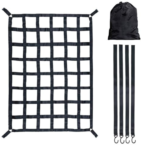 Joberio Rete da carico per rimorchio, rete elastica e resistente, rete per camion, rete per rimorchi, rete elasticizzata per letti con 4 cinghie fisse, borsa per riporre accessori esterni auto
