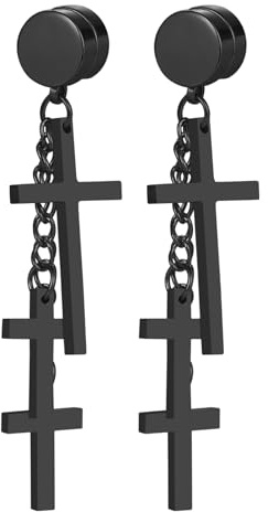 OIDEA Pendientes Redondos Cruz Hombre: Pendientes Magnéticos para Caballero sin Agujeros Acero Inoxidable Hipoalergénico Antialérgico Negro Pequeño - Para Uso Diario Regalo