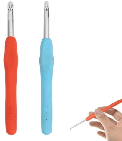 Ganchillo de 2 piezas, 7,0 mm y 8,0 mm, agujas ergonómicas, ganchillo de colores con mango de TPR, adecuado para principiantes
