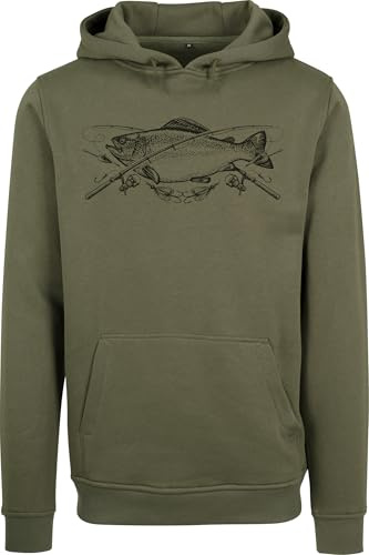 Baddery Angler presenter för män – tröja: The Reel Catch – huvtröja för män – fiskekläder fisketillbehör, Oliv (abbore), M