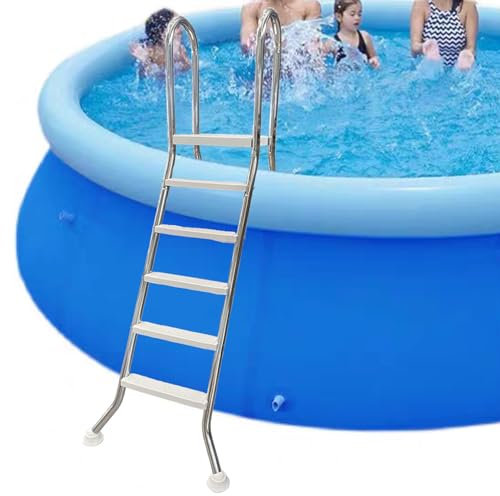 AIBOTY Escalera de Piscina sobre el Suelo con Marco de Acero inoxidable160cm con peldaños de Doble Cara de plástico de Alta Resistencia Escalera de Piscina Grande para Piscina elevada Carga 250kg