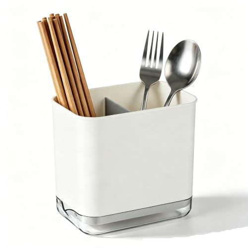 Gsycle Cutlery Drainer for Sink, Kitchen Utensil Holder Chopsticks Storage Basket Spoon Chopstick Fork Holder Compartment Cutlery Organiser Utensil Drying Rack(White)