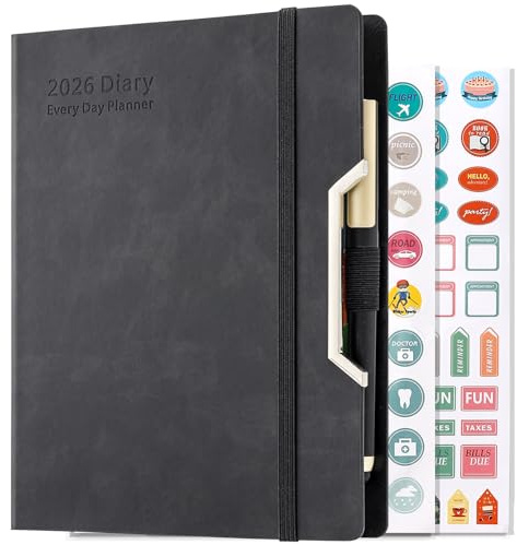 Agenda académique 2026 A5 une page par jour, planificateur annuel quotidien et mensuel, agenda 2026 une page par jour de janvier à décembre, organisateur à couverture rigide avec stylo, onglets