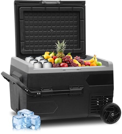 SMETA Kompressor kühlbox 12/24V 50L, Auto Kühlbox, Kompressor Kühlschrank Einzelzone-Temperaturregelung Reisekühlschrank -22℃~20℃, für Auto, Lkw oder Boot, Schwarz