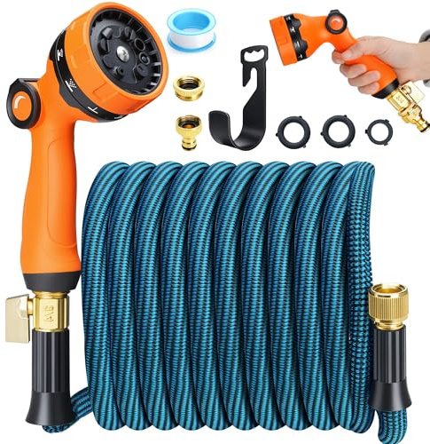 Expandable Garden Hose 100FT, 3X Expanding Retractable Garden Hose Pipe with Spray Gun, Anti-Leak Kink-Free Lightweight Flexible Water Hose for Outdoor Watering, Car Cleaning, Patio Washing